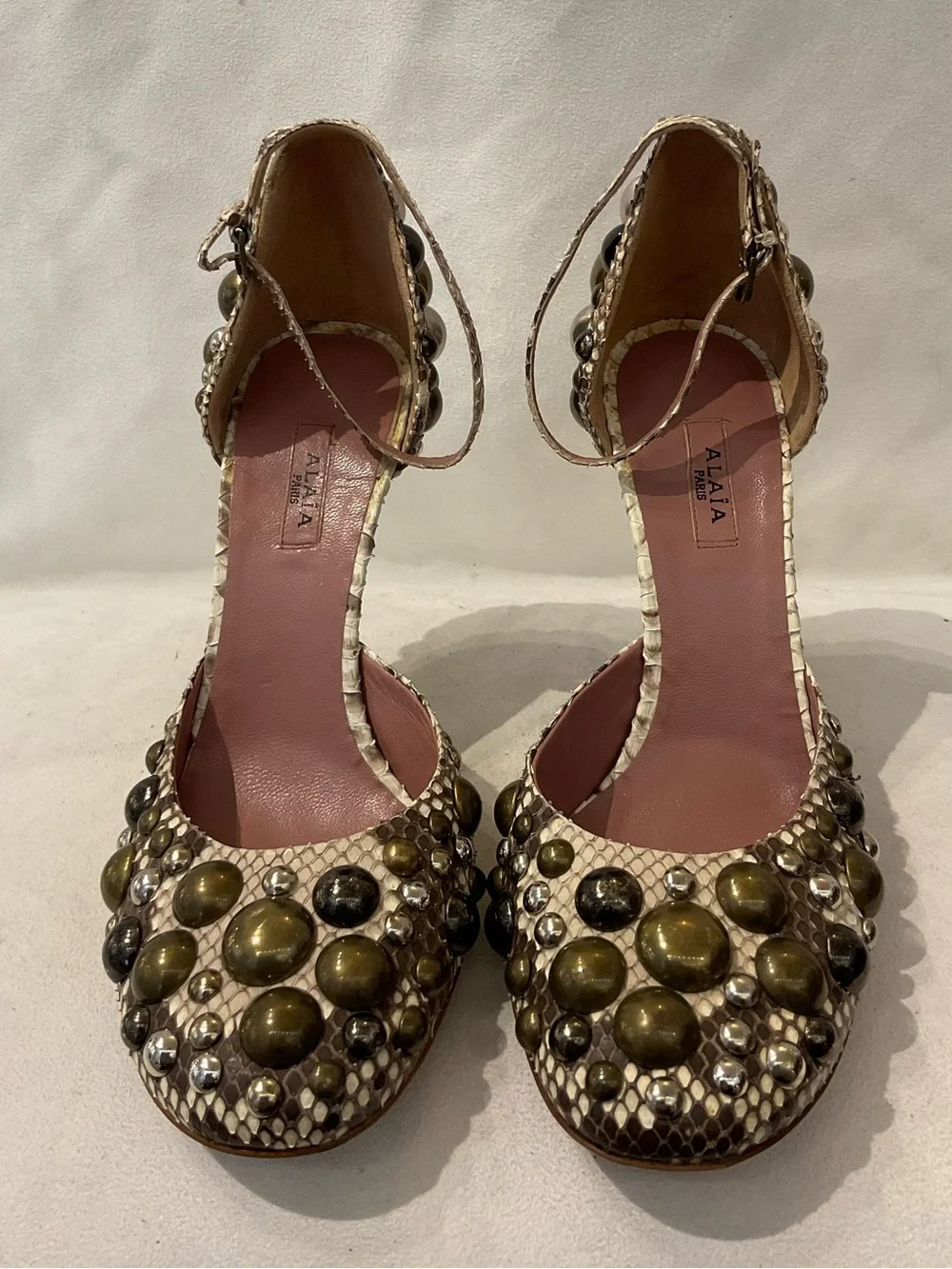 Alaïa Olive and Black Beaded Snakeskin Stiletto Heels
